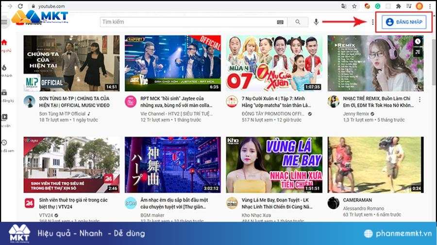 Mở YouTube bằng trình duyệt và tiến hành đăng nhập tài khoản Cách cày view YouTube