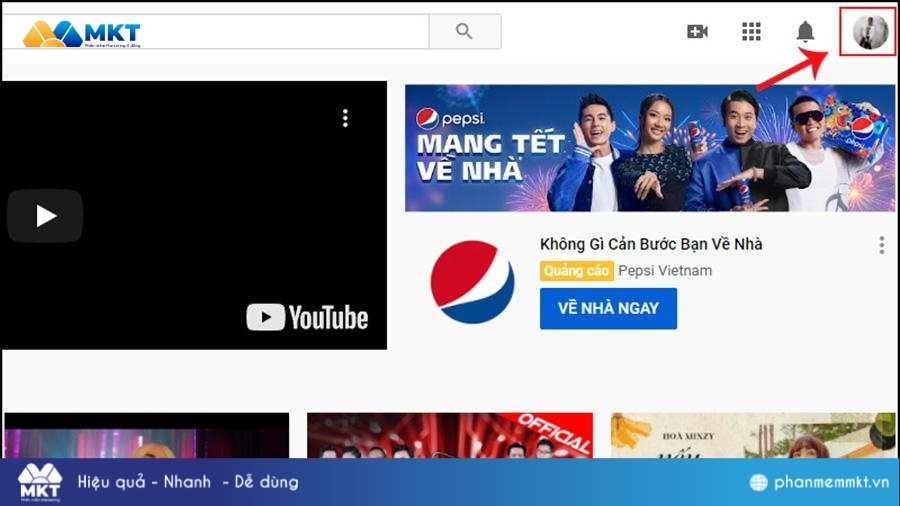 Giao diện sau khi đăng nhập YouTube Cách cày view YouTube