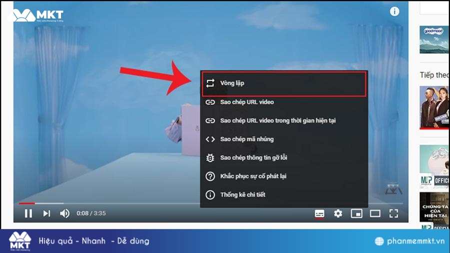 Chọn vào biểu tượng Loop để bắt đầu cày view Cách cày view YouTube