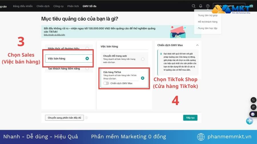Chọn chạy quảng cáo trên TikTok Shop Chạy quảng cáo TikTok Shop