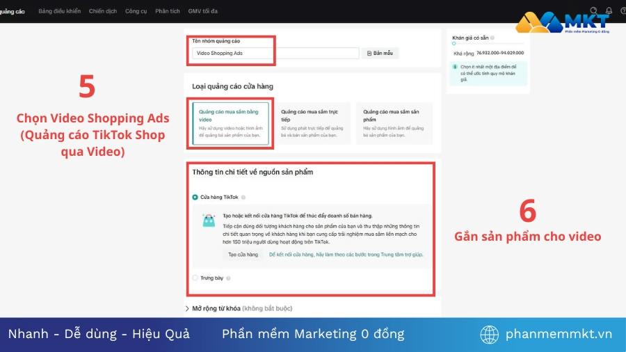 Chọn quảng cáo TikTok Shop qua Video Chạy quảng cáo TikTok Shop