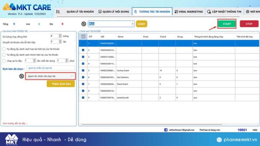 Chạy kịch bản spam tin nhắn cho bạn bè