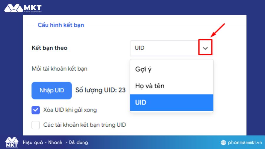 Danh sách gửi kết bạn trên MKT Care
