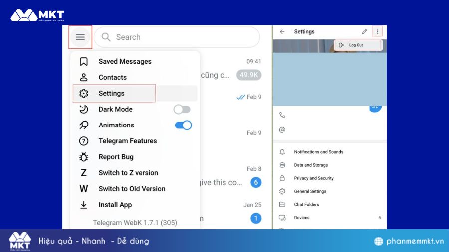 Cách đăng xuất Telegram trên máy tính