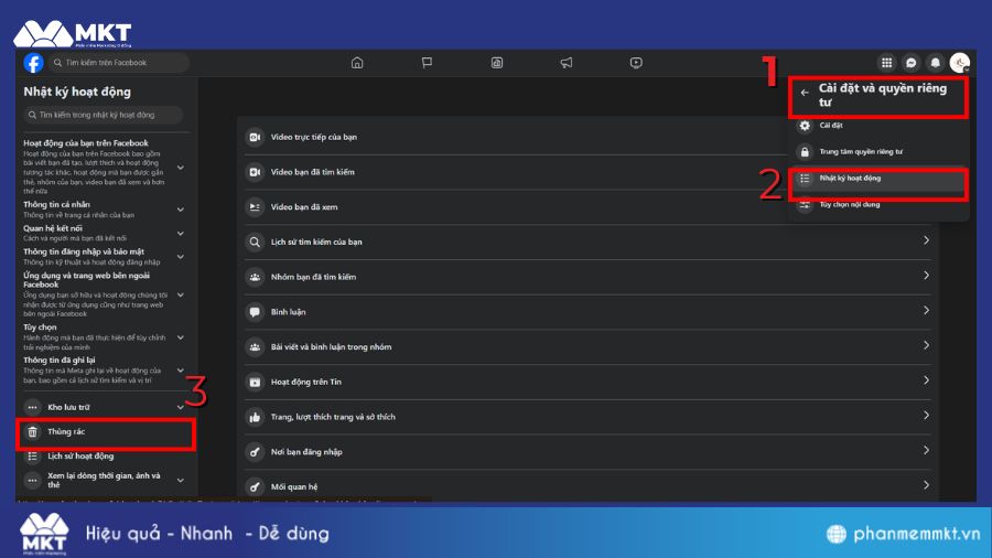 Cách vào thùng rác trên Fanpage Facebook 