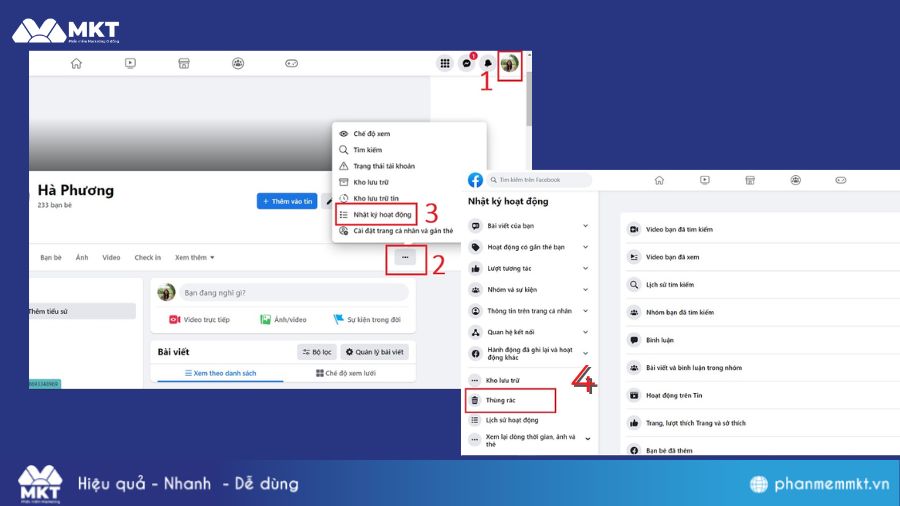 Cách vào thùng rác Facebook bằng máy tính