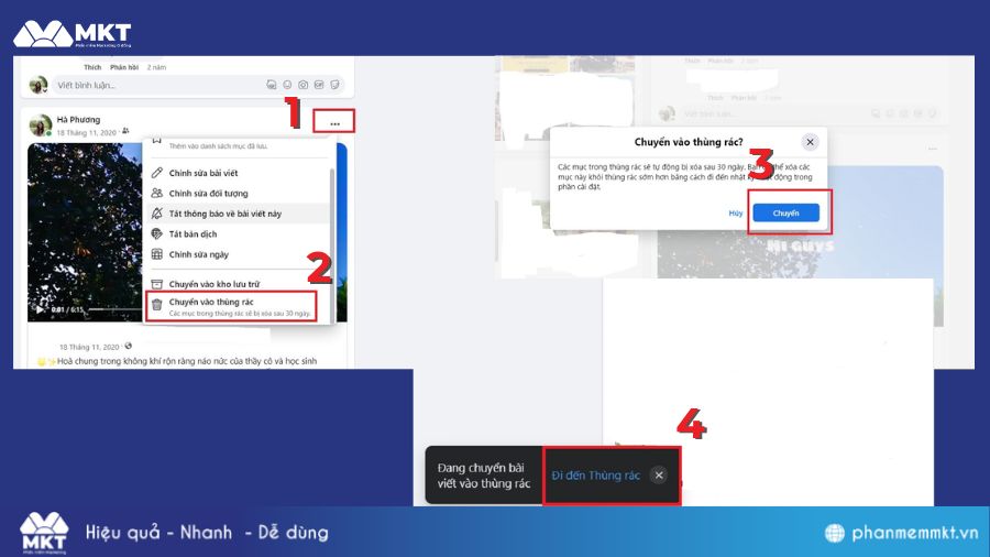Xóa bài viết, hình ảnh để đi đến thùng rác Facebook