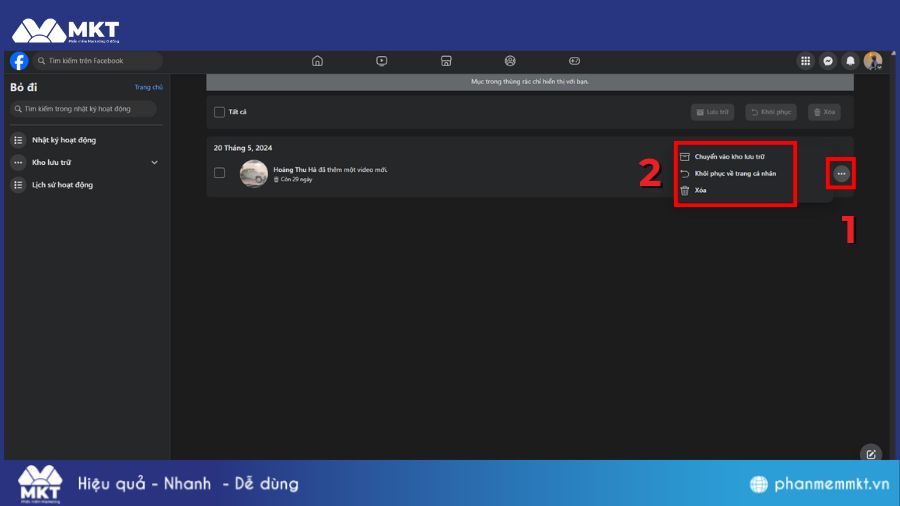 Cách lấy lại bài viết trong thùng rác Facebook
