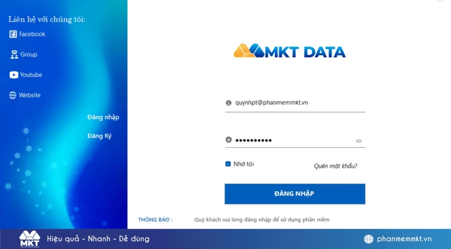 Đăng nhập phần mềm MKT UID