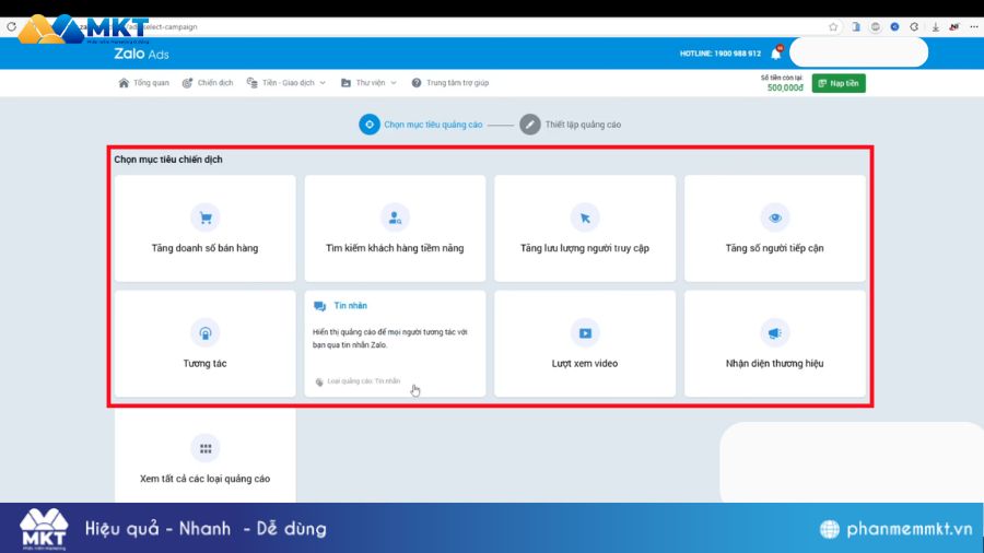Cách chạy quảng cáo Zalo OA hiệu quả cho doanh nghiệp từ A-Z 7 Chọn mục tiêu quảng cáo