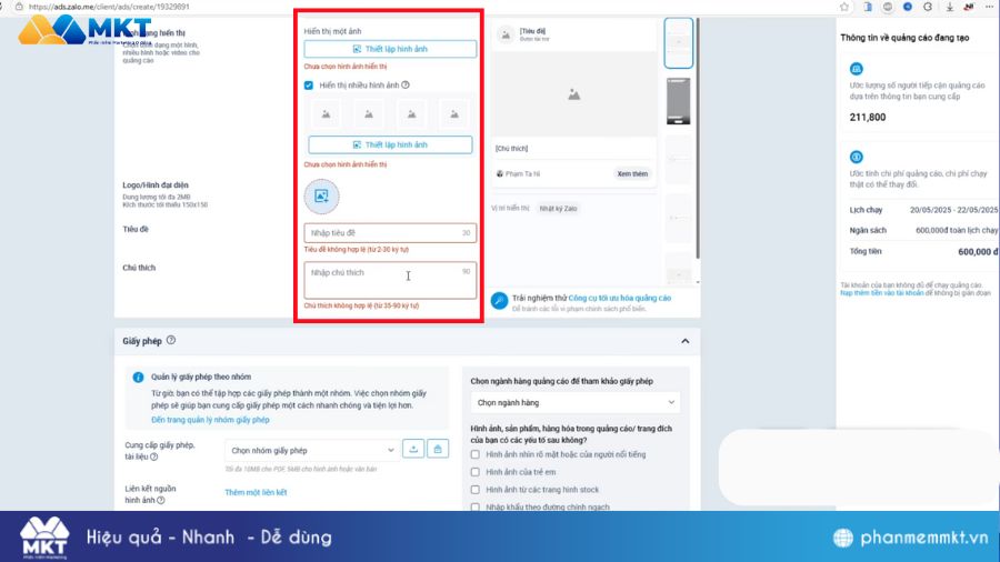 Cách chạy quảng cáo Zalo OA hiệu quả cho doanh nghiệp từ A-Z 9 Điền nội dung và hình ảnh