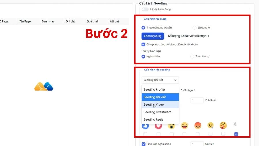 Cấu hình Seeding trên MKT Page Cài đặt Cấu hình Seeding