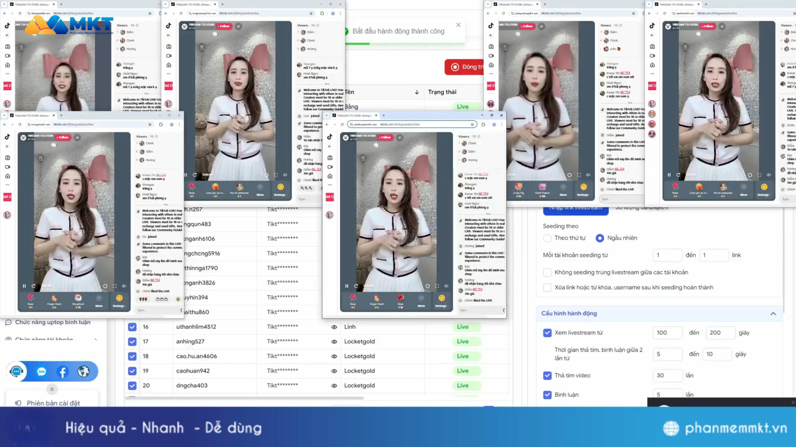 Auto Comment TikTok hàng loạt trên Video, Livestream 6 Tự động Comment TikTok hàng loạt
