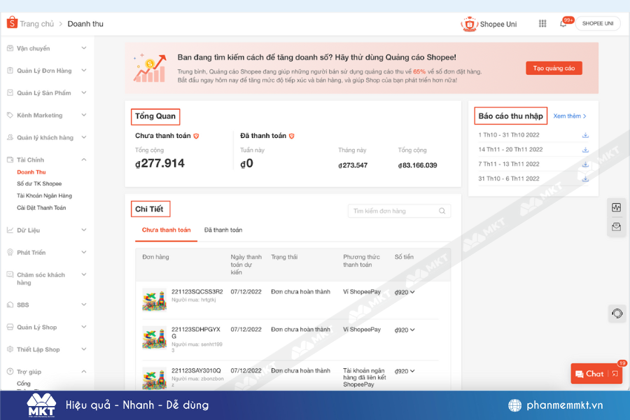 Cách kiểm tra các chi phí bán hàng trên Shopee