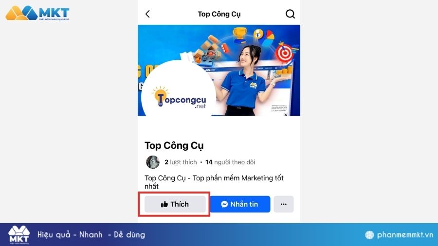 Cách cài đặt nút like trên Fanpage trên điện thoại