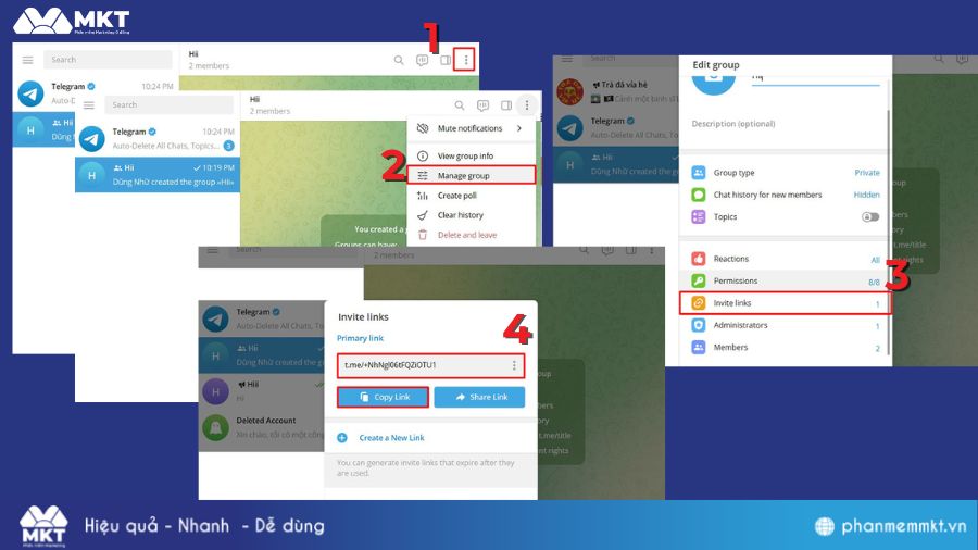 Cách lấy link nhóm Telegram trên máy tính