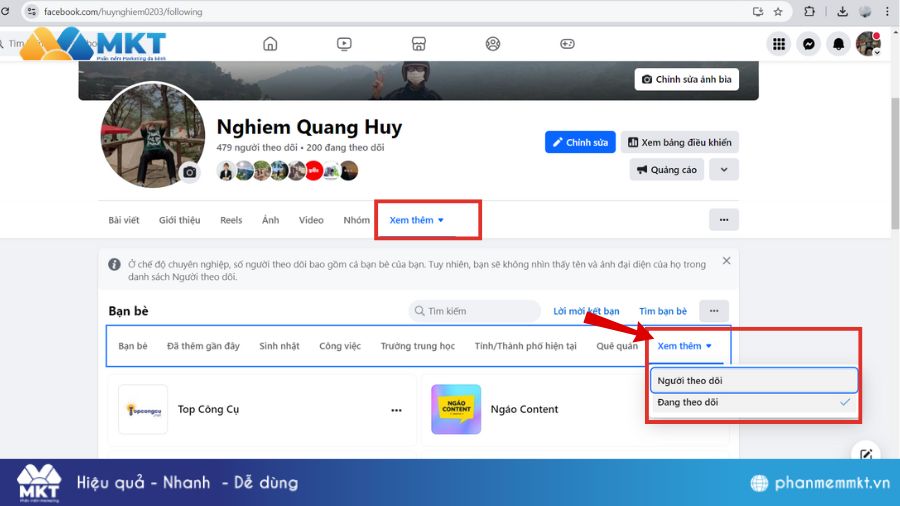 Cách xem người mình theo dõi trên Facebook bằng máy tính