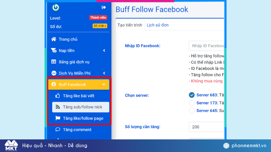 Hack follow Facebook bằng Vinafabo