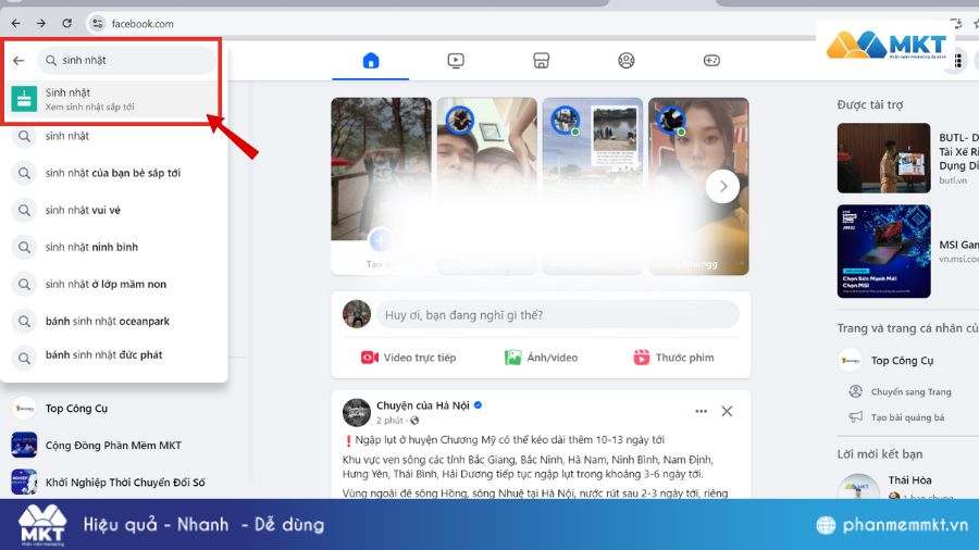 Cách xem sinh nhật bạn bè trên Facebook bằng máy tính