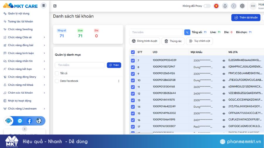 Phần mềm nuôi tài khoản Facebook hàng loạt