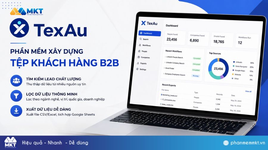 Top 10 phần mềm tìm kiếm khách hàng tiềm năng hiệu quả 10 TexAu - Phần mềm xây dựng tệp khách hàng B2B