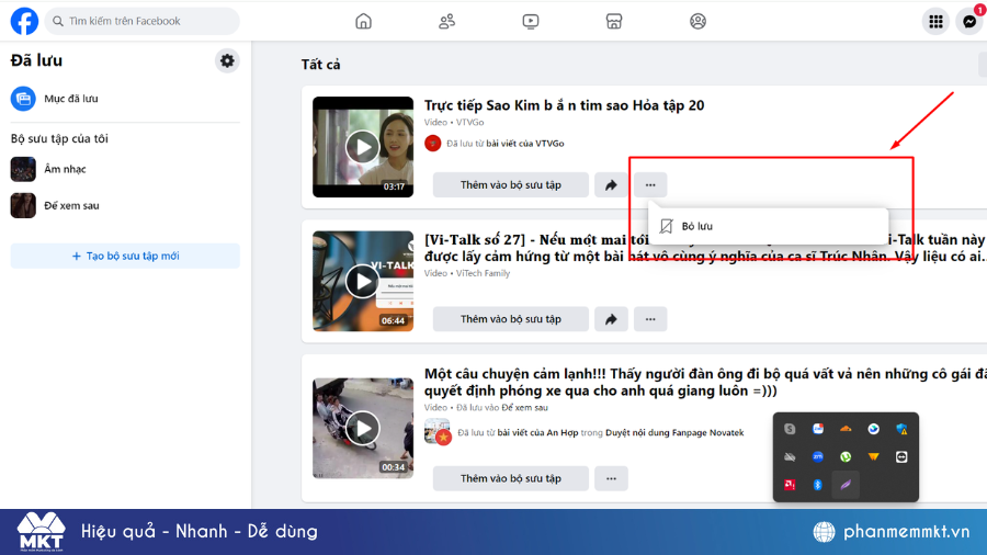 Cách bỏ lưu video trên Facebook