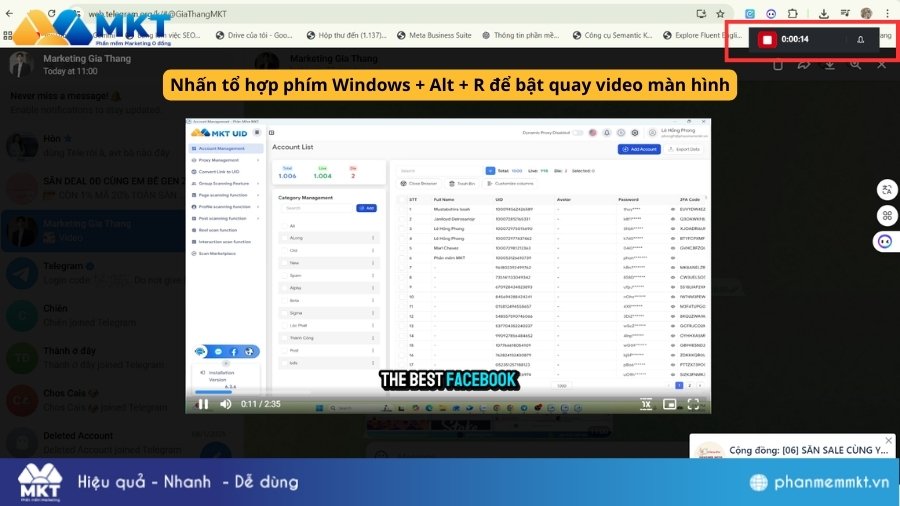 Sử dụng chế độ quay màn hình trên máy tính Cách tải video trên Telegram khi bị chặn