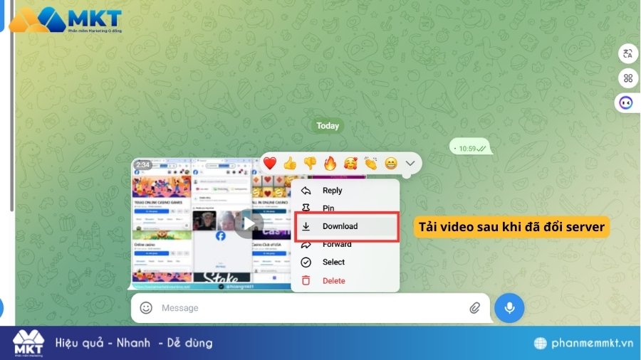 Tải video sau khi đổi server Cách tải video trên Telegram khi bị chặn
