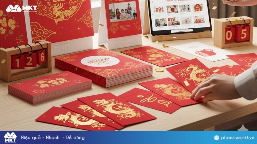 Kinh doanh online dịp Tết: Lịch, bao lì xì thiết kế riêng 