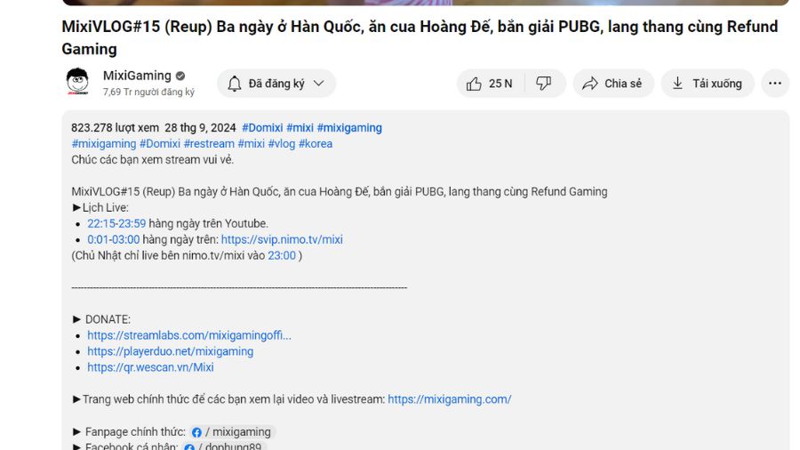 Mẫu mô tả kênh Youtube hay - MixiGaming