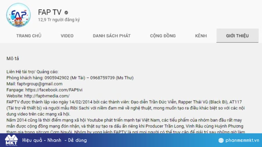 Mẫu mô tả kênh Youtube hay - Fap TV