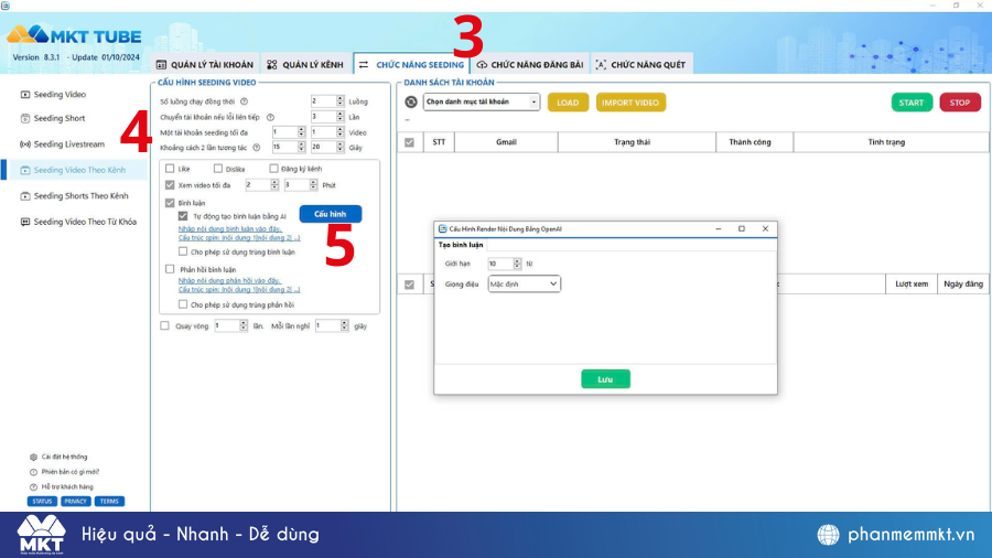 Cách seeding tự động bằng AI trên MKT Tube