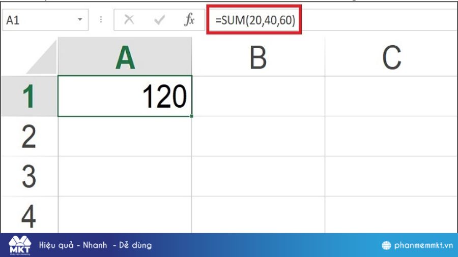 Các hàm thường dùng trong Excel - Hàm SUM