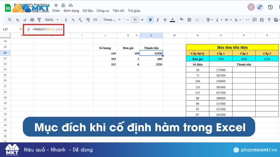 Hướng dẫn cách cố định hàm trong Excel