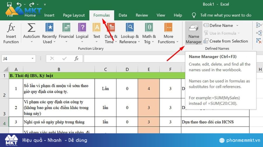 Xóa các Name Range trong file Excel