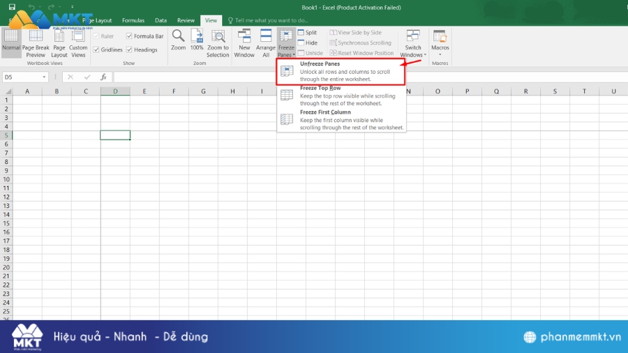 Cách bỏ cố định trong Excel