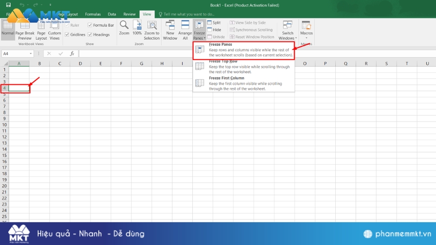 Cách cố định nhiều dòng trong Excel