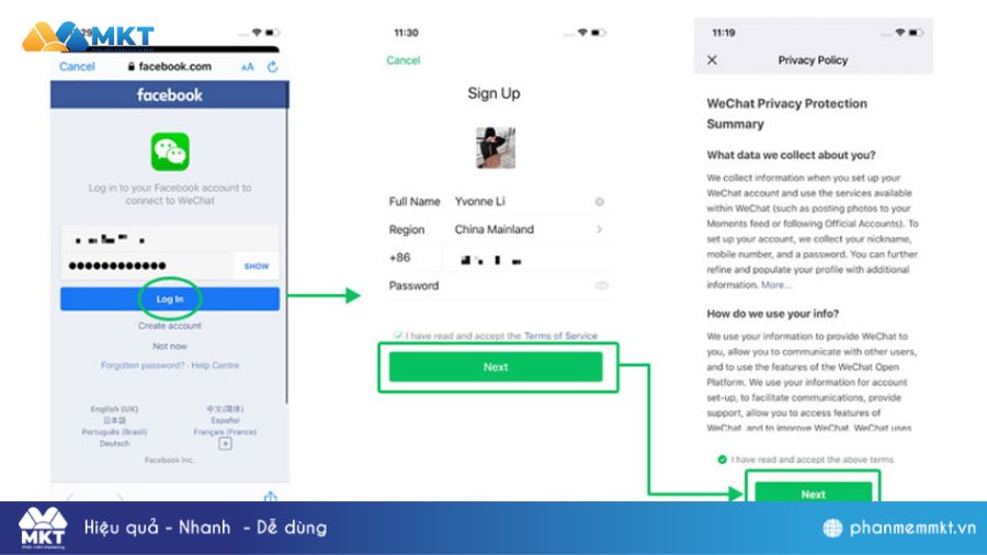 Cách tạo tài khoản Wechat bằng cách liên kết Facebook