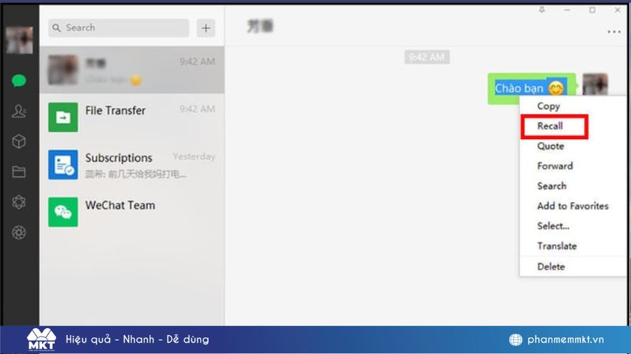 Cách thu hồi tin nhắn Wechat trên máy tính