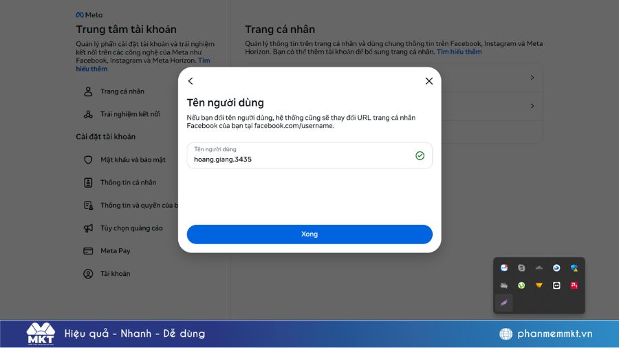 Đổi username Facebook trên máy tính