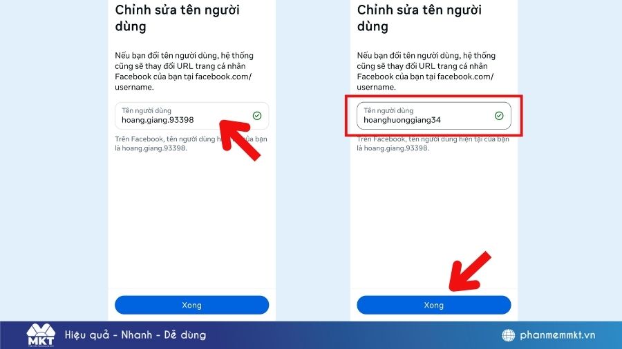 Đổi username Facebook trên điện thoại