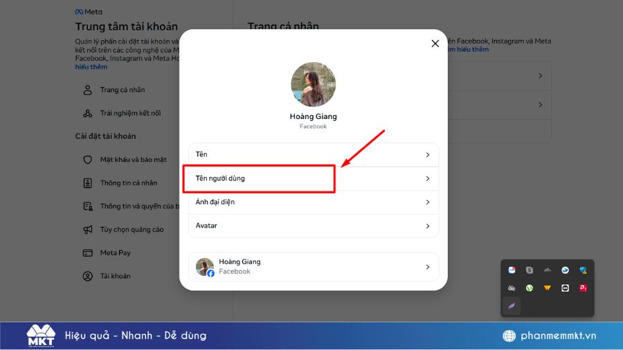 Đổi username Facebook trên máy tính