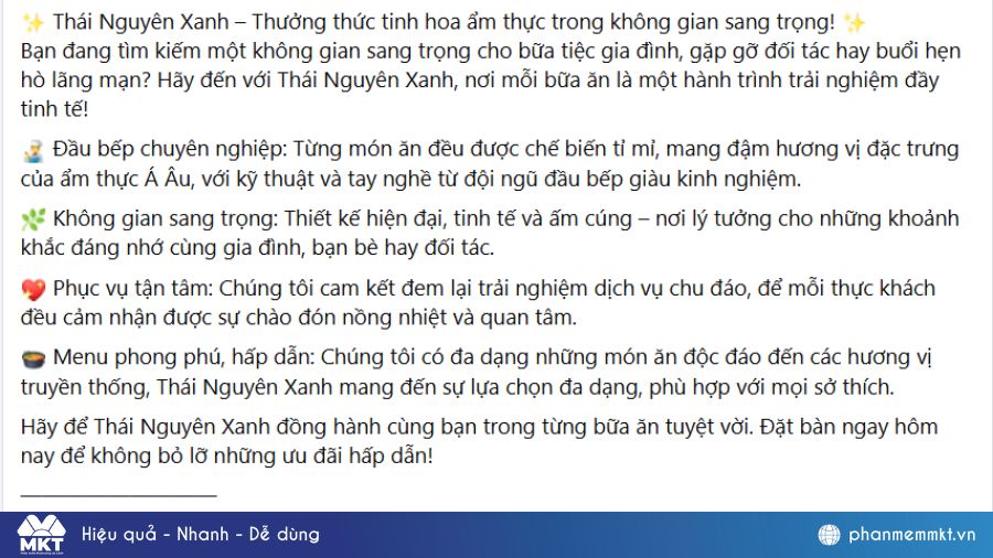 Mẫu bài viết quảng cáo nhà hàng cực ấn tượng và hút khách