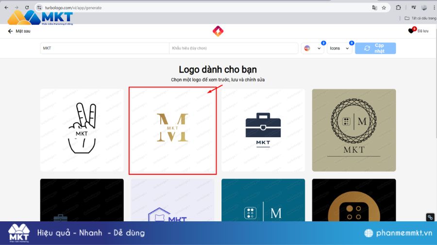 Chọn logo ưng ý và chỉnh sửa thêm trong Turbo Logo