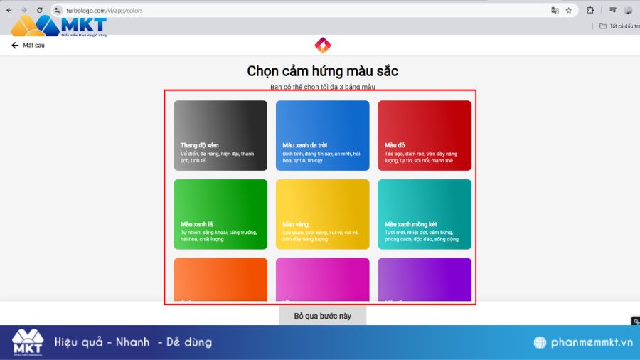 Chọn màu mong muốn trong Turbo Logo