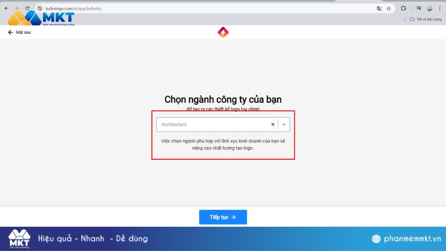 Chọn ngành hàng trong Turbo Logo