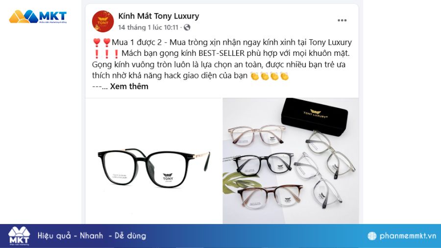 Content khuyến mãi kính mắt - Tony Luxury