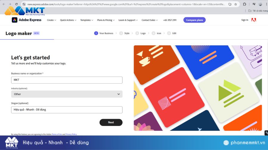 Nhập thông tin Adobe Express Logo Maker