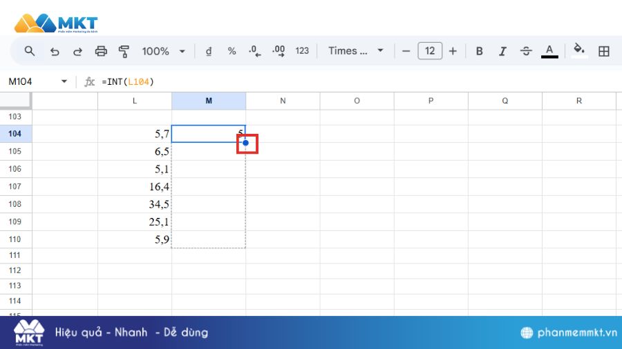 Cách lấy phần nguyên trong Excel