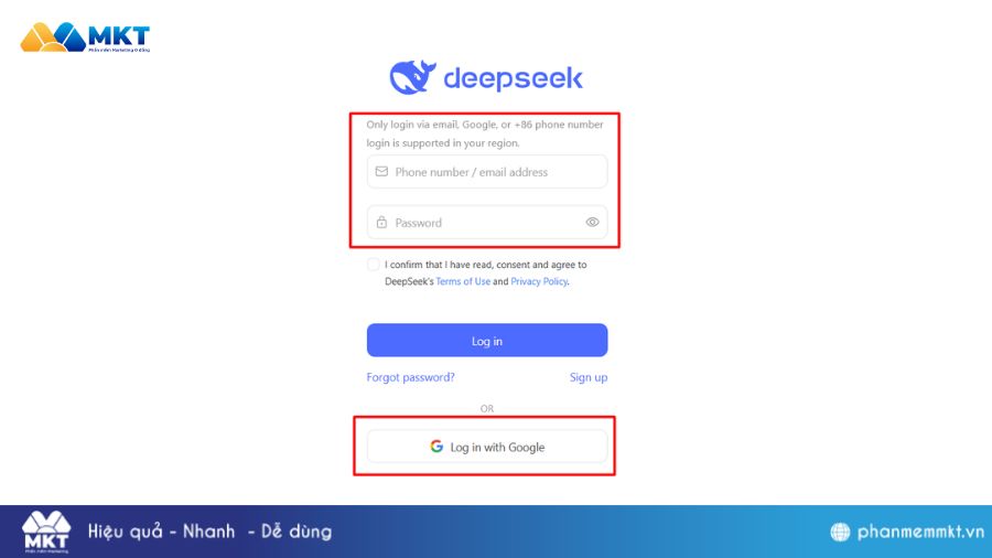 Nhập thông tin cá nhân hoặc Log in bằng Google